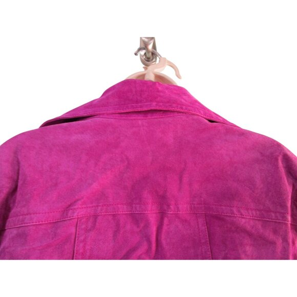 Magenta Suede Leather Jacket Button Closure  Chicos Size 3 Ladies XL - Picture 14 of 16